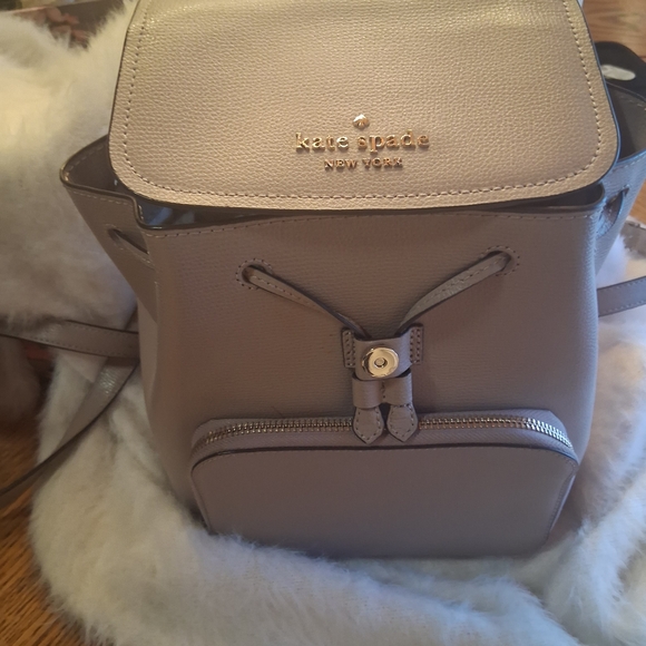 kate spade mini backpack in taupe  leather with gold hardware